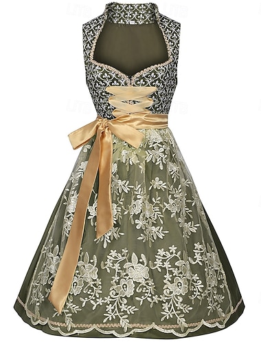  Oktoberfest Robe Femme de ménage Bavarois Prairies Femmes Soirée Fête de la Bière Tissu de style traditionnel Sans chemisier