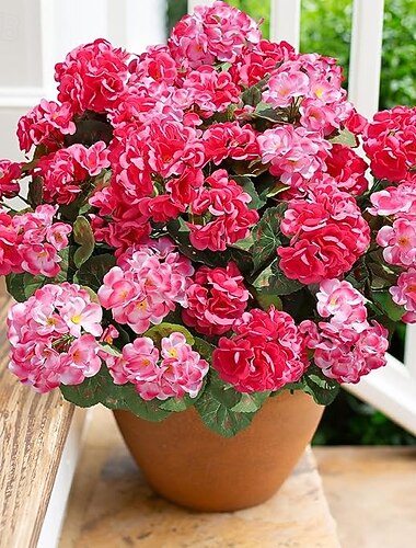  6 buntar konstgjorda pelargoner för utomhusdekoration (kruka ingår ej), sidenpelargoner med UV-beständigt utseende, riktiga konstgjorda växter för ytterdörr, trädgård, veranda, balkong, gård