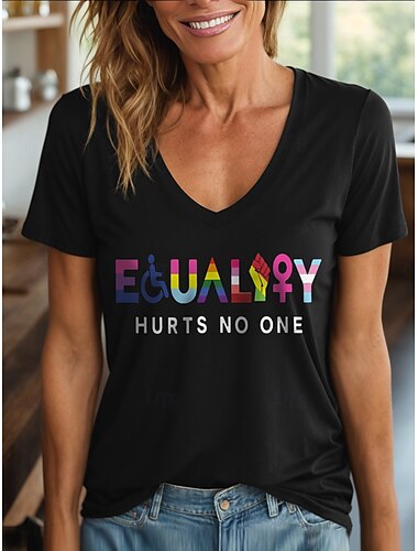  LGBT Pride Parade Pride Raindow Damen Bluse Graphic Rainbow Letter Vintage Stylisch Klassisch Kurzarm V-Ausschnitt Reguläre Tops Tagesausgeh Strandbekleidungsdruck Schwarz Weiß Sommer Frühling