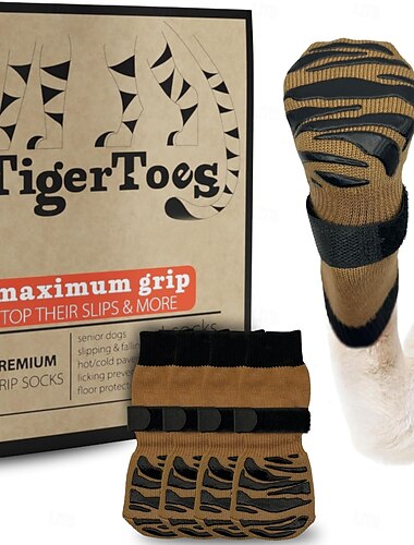  tigertoes Premium Anti-Rutsch-Hundesocken für Hartholzböden – extra dicker Griff, der auch beim Verdrehen funktioniert – verhindert Lecken und Ausrutschen und ist ideal zum Schutz der Hundepfoten