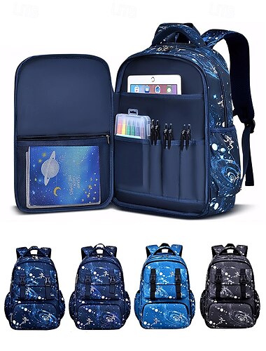  Wasserdichter Kinderrucksack mit Weltraum-Galaxie-Print – leichte Schultasche mit mehreren Fächern und ergonomischen Schultergurten für Jungen und Mädchen