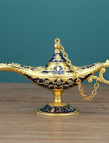  Décoration de lampe Aladdin vintage, figurine de lampe à souhaits de style européen de 21 cm, ornement de maison russe pour pendaison de crémaillère, cadeau d'artisanat d'art élégant