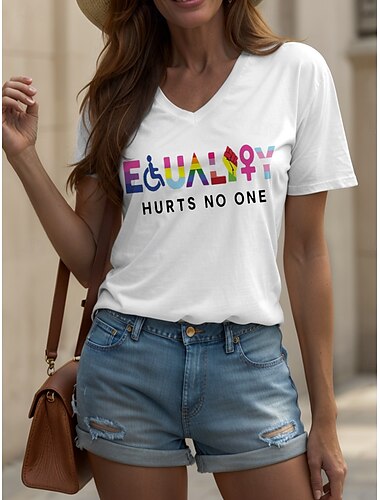  LGBT Parade de la fierté blouse femme graphique arc-en-ciel lettre vintage élégante classique à manches courtes col en V haut régulier impression quotidienne sortie plage noir blanc été printemps