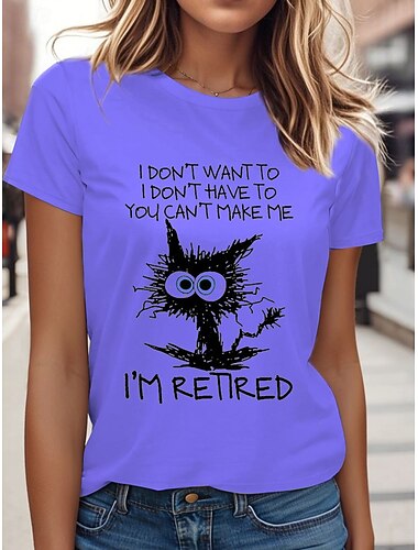  Γυναικείο Τ Shirt Σχέδιο Συνταξιούχου Γραφικών Ζώου Γραμμάτων Στυλάτο Κλασικό Καθημερινό Κοντό Μανίκι Crew Neck Κανονικά Tops Καθημερινό Εκτύπωση Λευκό Ροζ Μπλε Μωβ Καλοκαίρι Άνοιξη