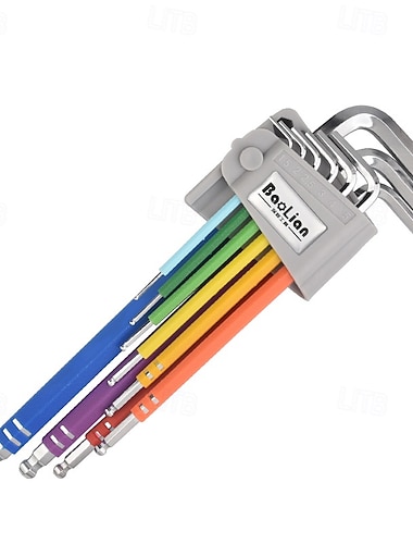  Ensemble de 9 clés Allen arc-en-ciel, ensemble de clés hexagonales avec bras court et long colorés, extrémité sphérique et Torx, métrique