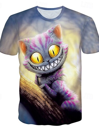  Mädchen 3D Tiermotiv Katze T-Shirt Kurzarm Sommer Frühling Mode Basic Kinder 4-12 Jahre Rundhalsausschnitt Outdoor Lässig Täglich Normale Passform