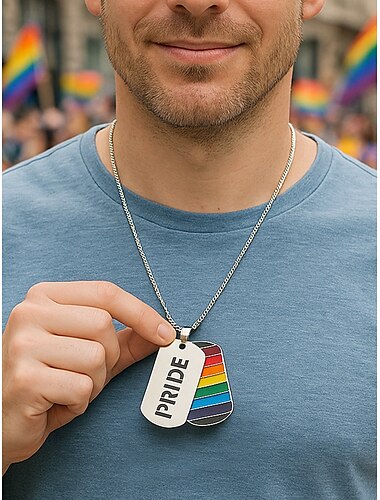  Collar de ejército arcoíris LGBT para hombre con diseño recortado de orgullo: cadena colgante de acero inoxidable, joyería festiva audaz para el mes del orgullo, desfiles LGBTQ+ y expresión cotidiana.