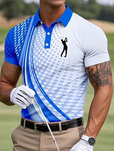  Herren Geometrisch Golf Polo Kurzarm Polo-Shirts Hemden mit Kragen Sportbekleidung Athleisure Knöpfe Sommer Blau Himmelblau Grün