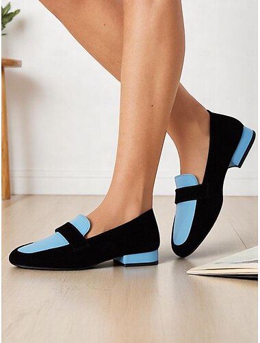  Zweifarbige Loafer für Damen – blaue und schwarze Slipper für den Weg ins Büro, elegante Freizeitschuhe und den Alltag