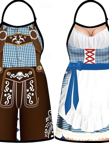  Par 2 st oktoberfestförkläde oktoberfestfest par tysk dirndl med justerbara knytlinor matlagning trädgårdsskötsel grillning bakning roliga kostymer München Wiesn halloween karneval