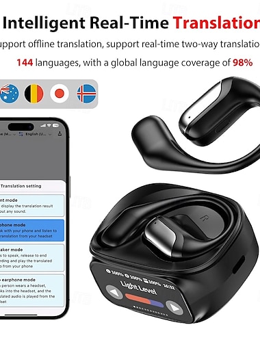  Casque de traduction avec traducteur 144 langues traduction vocale intelligente traduction en temps réel sans fil Bluetooth 5.4 paramètres de faible latence casque professionnel