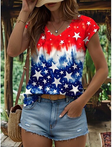  Unabhängigkeitstag Damen Patriotisches Fourth of July Camisole Tanktop Grafik Flagge Vintage Stylisch Klassisch Ärmellos Rot Weiß Blau Kurzarm V-Ausschnitt Reguläre Tops Tagesdruck Rot Sommer Frühling