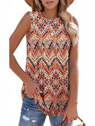  Damen Camisole-Tanktop Grafik Geometrisch Täglich Lässig Ärmellos Rundhalsausschnitt Normale Oberteile Täglich Druck Schwarz Blau Orange Grün Sommer