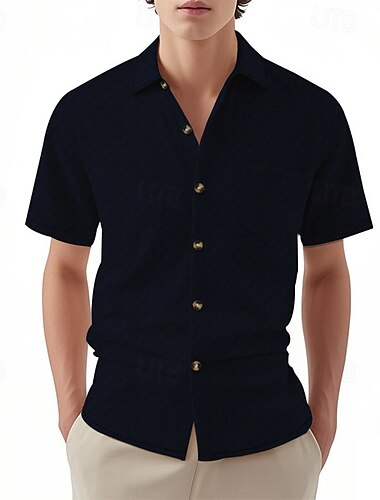  Hombre Camisa Camisa de verano Camisa casual Camisa de playa Abotonar la camisa Negro Blanco Vino Azul Marino Color Caquí Manga Corta Plano Diseño Vacaciones Hawaiano Bolsillo Ropa Poliéster Moda