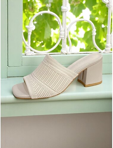  Oranje gebreide sandalen met blokhak voor dames – trendy open teenmuiltjes met textuur voor dagelijks gebruik en casual dates