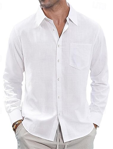  Per uomo Camicia Camicia di lino Camicia casual Camicia con Bottoni Camicia di cotone Semplice Vacanza Camicia hawaiana Bianco Blu marino Azzurro cielo Cachi Manica Lunga Bavero Primavera Autunno