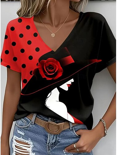  Per donna Maglietta Ombre Grafico Moda Hawaiano Casual Manica Corta Manica Lunga Scollo a V Top Regolari Quotidiano Uscire Weekend Stampato Rosso Estate Primavera