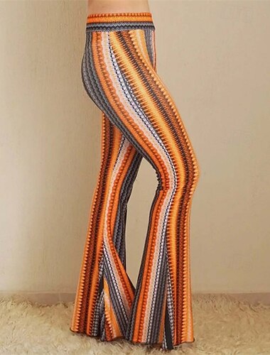  Retro Vintage Boho Anos 70 Calça boca de sino leggings flare Hippie Discoteca Cintura Alta Tribal Mulheres Dia Das Bruxas Carnaval Férias Festival de Música Festival Adulto Calças