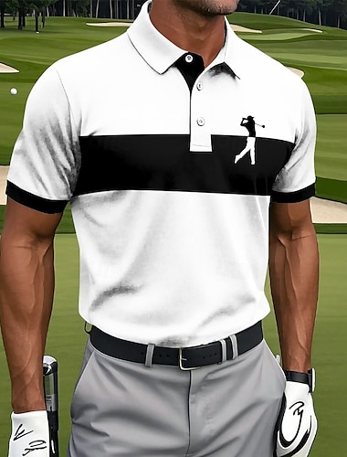  Hombre Tiras horizontales Golf Polo Manga Corta Camisas de polo Camisas con cuello Ropa deportiva Ropa Deportiva Ropa Cotidiana Botones Verano Blanco Rojo Azul Piscina