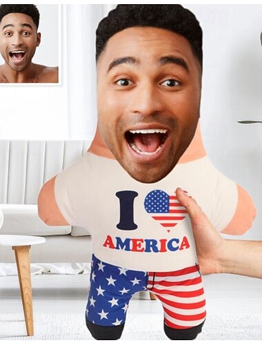  Coussin personnalisé pour le visage, coussins du 4 juillet, cadeau personnalisé patriotique, photo, j'aime l'Amérique, jour de l'indépendance, idées cadeaux personnalisées en différentes tailles avec insert