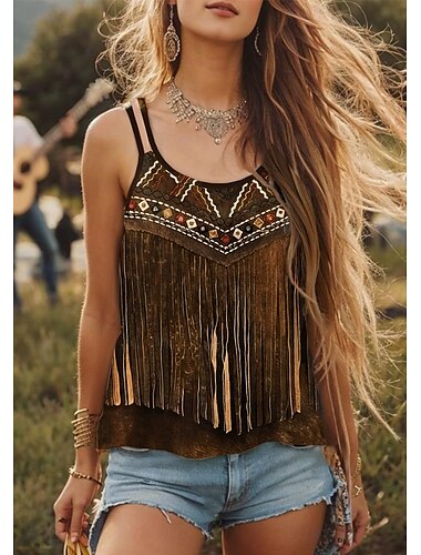  Damen Camisole-Tanktop Blumen Grafik Paisley-Muster Vintage Stilvoll Ethnisch Ärmellos Rundhalsausschnitt Normale Oberteile Täglich Ferien Ausgehen Druck Leicht Braun Braun Khaki Sommer Frühling