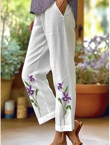  Mujer Ajustado Elegante Vacaciones Vintage Longitud total Alta cintura Floral Graphic Estampado Transpirable Suave Microelástico Formal Exterior Vacaciones Blanco Azul Piscina Morado Verde Trébol