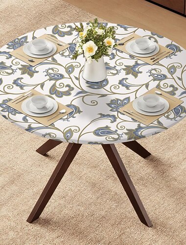  capas de mesa para casa capa de mesa de vinil com forro de flanela elástica de luxo, padrão grande, redonda, oblonga e oval