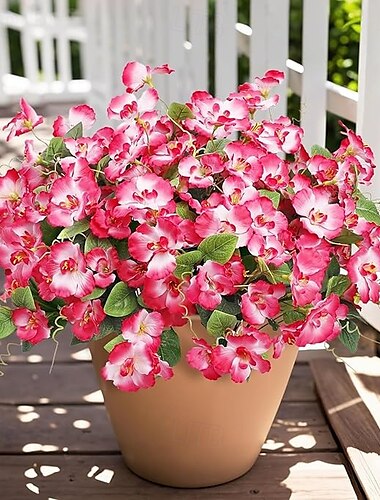  8 Bündel künstliche Hibiskusblüten für die Außendekoration, Kunstseidenblumenstrauß, UV-beständig, Kunstpflanzen für Garten, Veranda, Terrasse, Vase, Pflanzkasten, Innen- und Außenbereich,