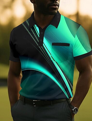  Herr Geometrisk Linje Polo Kortärmad Polotröjor Skjortor med krage Business Casual Utomhus Fritids- Dagliga kläder Knappar 3D-utskrift Sommar Gul Rubinrött Blå