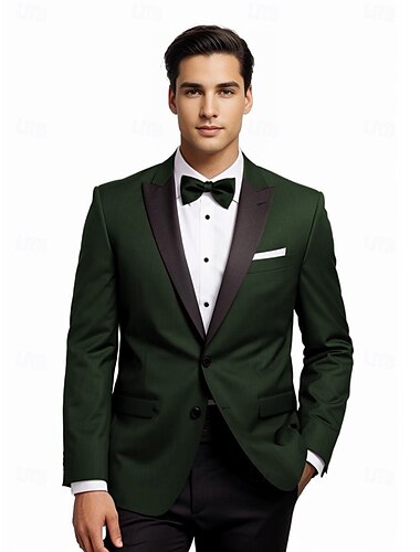  Trajes de Fiesta de Boda para Hombre Smokings Regreso a Casa Morado Uva Verde Oscuro Formal de Color Sólido Ajuste Estándar 2 Piezas De Dos Botones