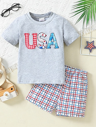  Ragazzi 3D Lettera T-shirt & Pantaloncini Manica Corta Estate Moda Casual Bambino (1-4 anni) 1-3 anni All'aperto Vestibilità regolare