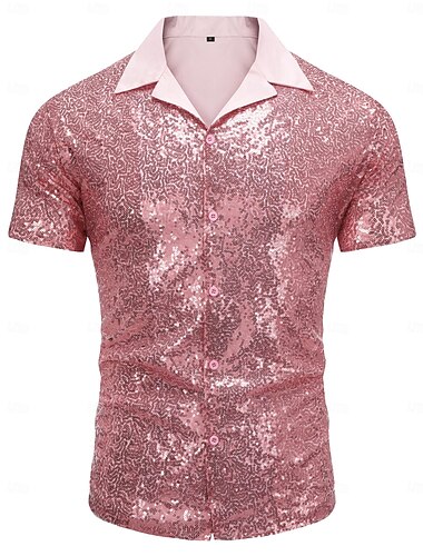  Retro vintage Jaren '70 Raaskallen Hemd Schijf Pailletten Glanzend metallic Voor heren Halloween Carnaval Nachtclub muziekfestival Prideparade Volwassenen Hemd Zomer