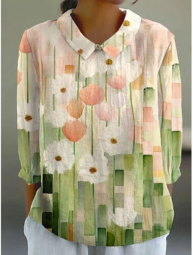  Damen Hemd Blumen Grafik Vintage Tropisch Täglich Langarm Hemdkragen Normale Oberteile Täglich Knöpfe Druck Rosa Purpur Grün Leicht Blau Sommer Frühling