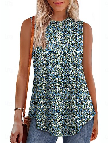  Γυναικεία Καμισόλ Tank Top Γραφική Γεωμετρικό Καθημερινά Καθημερινό Αμάνικο Στρογγυλή Ψηλή Λαιμόκοψη Κανονικά μπλουζάκια Καθημερινά Στάμπα Μαύρο Θαλασσί Πορτοκαλί Πράσινο του τριφυλλιού Καλοκαίρι