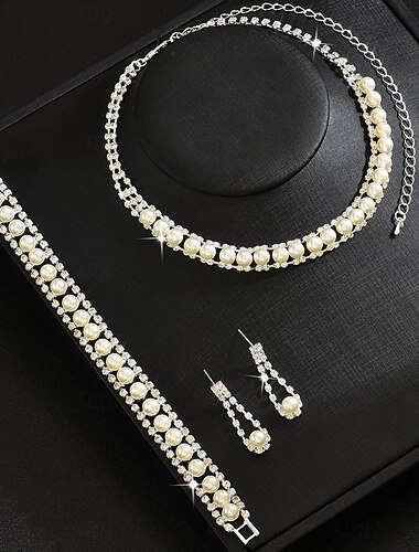  Brautschmuck-Sets 3 Imitationsperle 1 Halskette 1 Armband Ohrringe Damen Elegant Süß Lieblich Klassisch Liebe Kostbar Schmuck-Set Für Hochzeit Geburtstag Geschenk