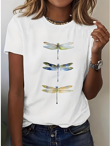  Dames T-shirt Bloemig Grafisch dier Vintage Stijlvol Klassiek Korte mouw Strakke ronde hals Normale tops Dagelijks Afdrukken Zwart Wit Zomer Lente