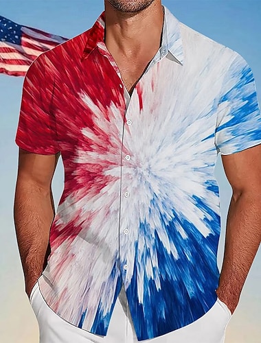  Jour de l'Indépendance Homme Drapeau américain Patriotique Chemise Chemise d'été Chemise Boutonnée Manche Courte Mode Décontractée Extérieur Vacances Tenue Quotidienne Été Printemps Col Rabattu