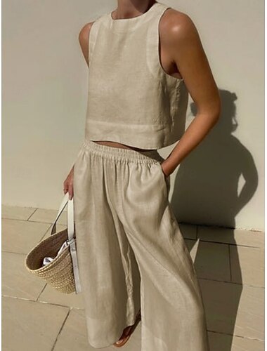  Per donna Attivo Essenziale Set di biancheria in cotone Senza Maniche Girocollo Tinta unica Casual Quotidiano Nero Bianco Blu marino Estate Vestibilità regolare