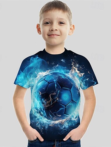  Boys 3D Football T shirt Tee Short Sleeve Summer Spring Fashion Basic Kids 4-12 Years Crew Neck Outdoor Casual Daily Regular Fit