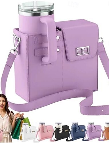  Umhängetasche mit Getränkehalter und Geldbörse, tragbarer Wasserflaschenträger für 40-oz-Becher, Outdoor-Reise-Bechertasche mit Riemen und Beutel