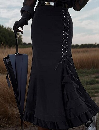  Rétro Vintage Médiéval Renaissance Jupe Ren Faire Fille gothique Volanté Femmes Fantaisie Steampunk Mascarade Fête / Soirée Adulte Jupe