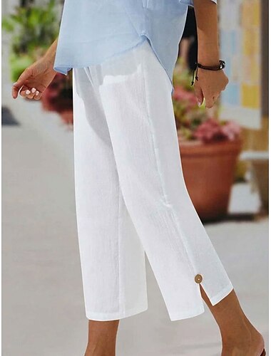  Per donna Chinos Vacanza Vintage Essenziale Lunghezza al polpaccio Vita Alta Semplice Fascia Elastica Comodo Morbido Confortevole Micro-elastico Formale Vacanza Streetwear Bianco Estate Primavera