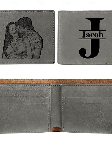  Personalisiertes Lederportemonnaie mit Fotogravur, das beste Geschenk für Papa, individueller Text, Vatertag, Geburtstag, Jahrestag, Weihnachtsgeschenk für ihn, personalisiertes Lederportemonnaie für Männer