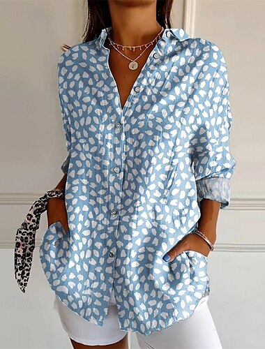  Dames Overhemd Grafisch Bloem Dagelijks Stijlvol Basic Halve mouw V-hals Normale tops Dagelijks Feestdagen Afdrukken Geel Hemelsblauw Licht Blauw Lente Herfst