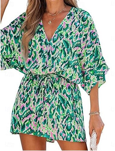  Mujer Normal Mono Activo Geométrico Manga 3/4 Escote en Pico Estampado Vacaciones Diario Ajuste regular Rosa Azul Piscina Morado Verano