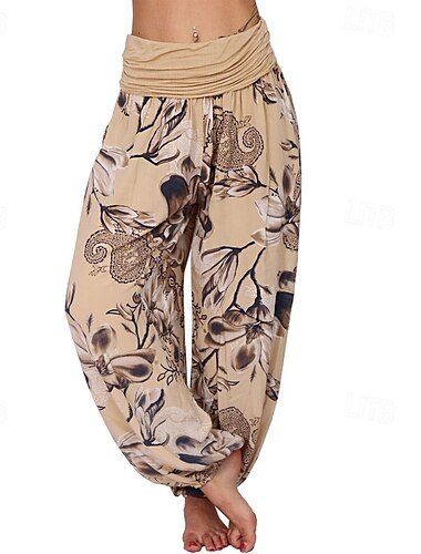  Damen Stoffhosen Hosen Hose Mode Boho Volle Länge Natürliche Taille Blumen Druck Bequem Außenbereich Outdoor Urlaub Ferien Magenta Saphir Marineblau Hellhimmelblau Sommer Normale Passform