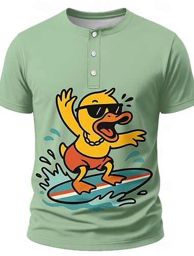  Herren Lustig Ente T Shirt Henley Hemd Kurzarm Designer Retro Vintage Lässig Straße Lässig Täglich Sommer Frühling Hellgrün Hellblau Blau Grün Kaki Henley-Kragen Henley Henley T-Shirt