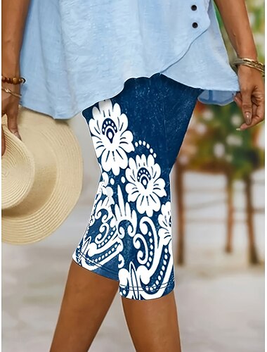 Damen Leggings Capri Hosen 3D Druck Hohe Elastizität Urlaub Vintage Mode Knöchellang Hohe Taille Blumengrafik Druck Thermisch Warm Atmungsaktiv Weich Dehnbar Formal Outdoor Urlaub Marineblau   Damen Leggings Capri Hosen 3D Druck Hohe Elastizität Urlaub Vintage Mode Knöchellang Hohe Taille Blumengrafik Druck Thermisch Warm Atmungsaktiv Weich Dehnbar Formal Outdoor Urlaub Marineblau