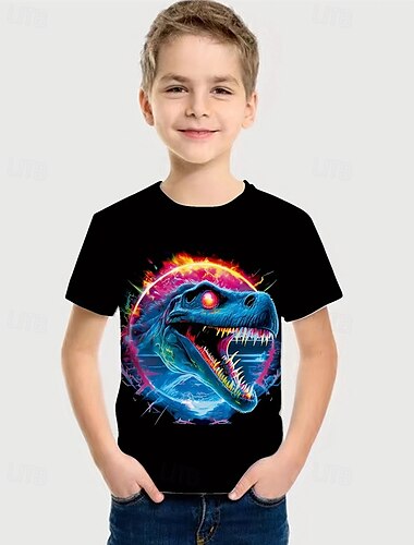  Boys 3D Dinosaur T shirt Tee Short Sleeve Summer Spring Fashion Basic Kids 4-12 Years Crew Neck Outdoor Casual Daily Regular Fit