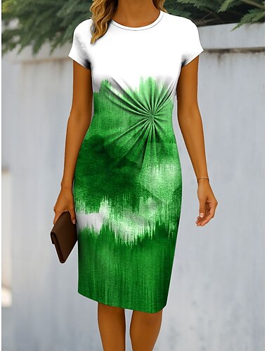  Damen Midikleid Etui-Kleid Figurbetontes Kleid Formell Boho Täglich Normale Passform Ombre Grafik Abstrakt Kurzarm Rundhalsausschnitt Rote Blau Purpur Grün Sommer Frühling